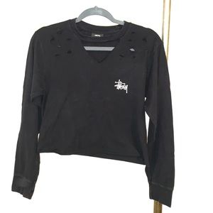 Vintage Stussy Cropped Black Long Sleeve